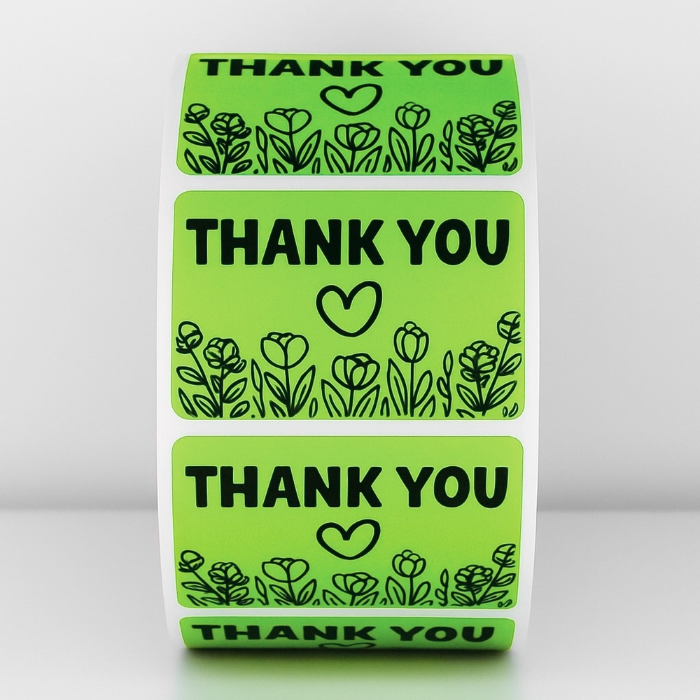 Thank You Stickers – Green Floral Design – Small Business Packaging Labels NEW